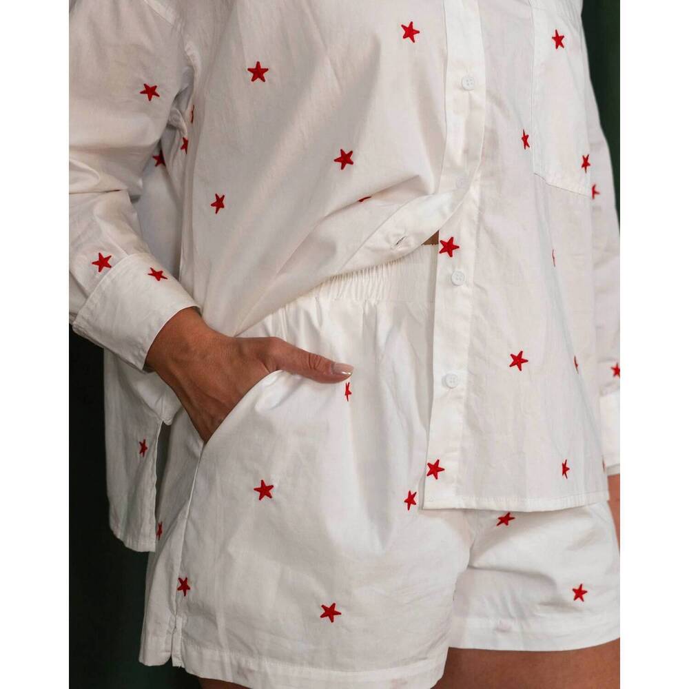 NEW DAY + MOON star embroidered woven relaxed shorts in white - Picture 3 of 7